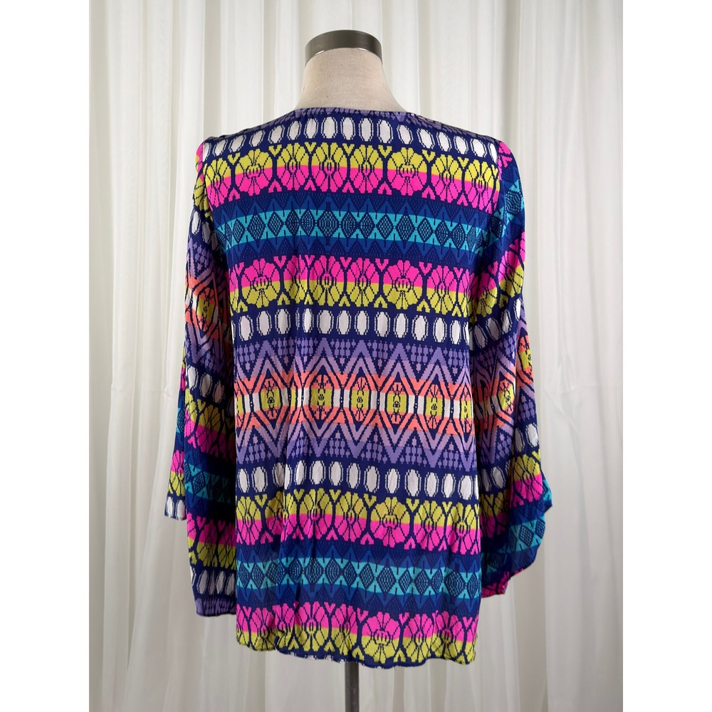Alice & Trixie Geometric Print Bell Sleeve Boho Blouse‎ Womens Silk Size M - Picture 5 of 9